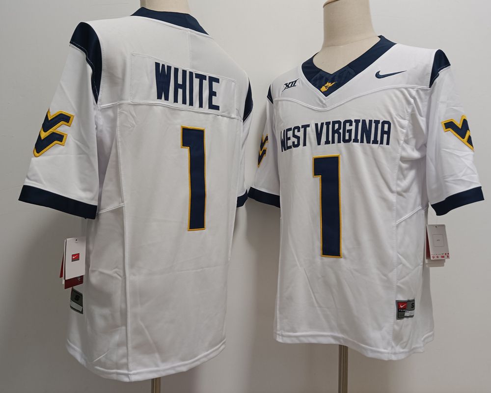 Men West Virginia Mountaineers #1 White White Nike 2025 NCAA Jersey